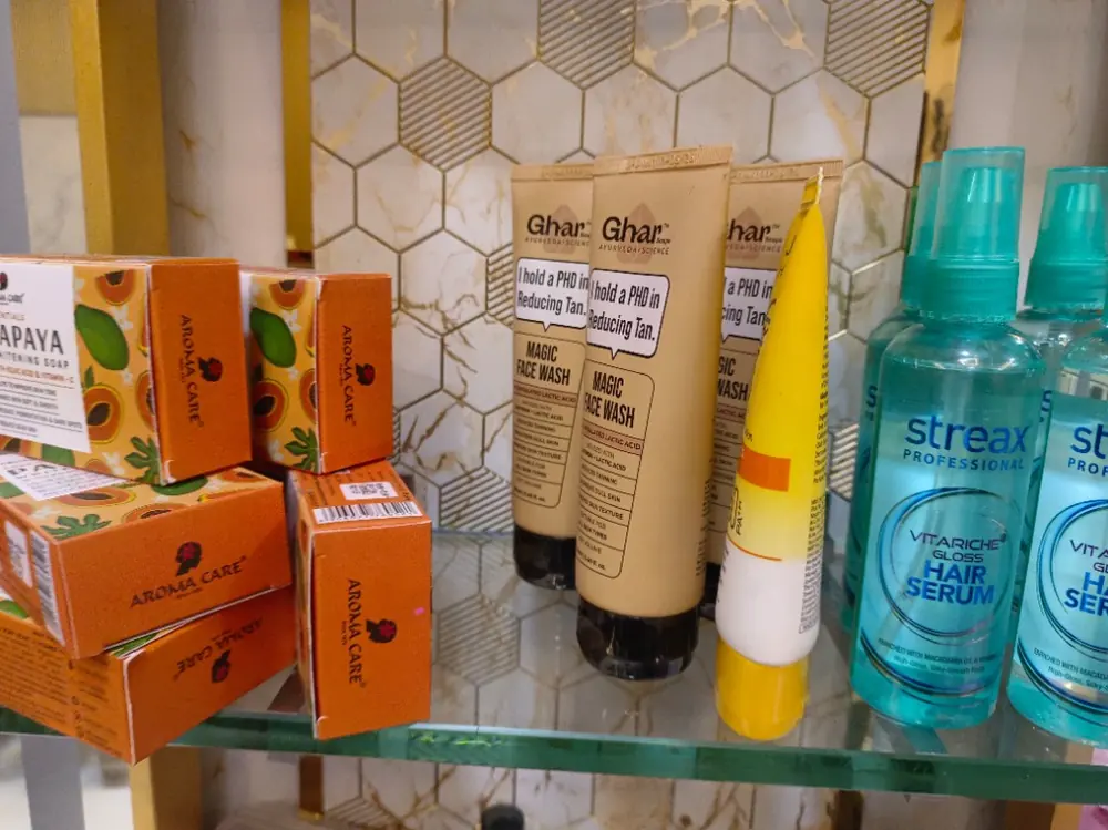 Aroma Care papaya soap, Ghar face wash and Streax hair serum